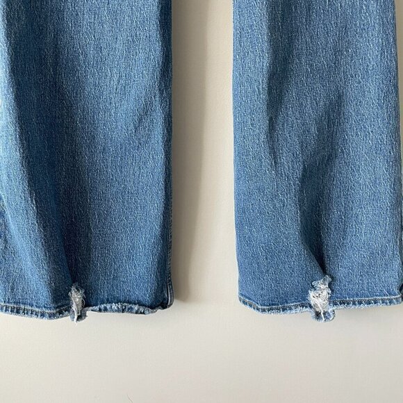 Levi's 70s High Rise Flare Leg Ripped Denim Dark Wash Casual Jeans Blue 25 - Picture 8 of 11